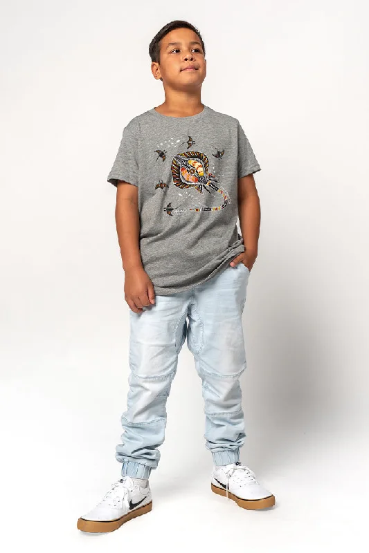 Stingray Fever Grey Marle Cotton Crew Neck Kids T-Shirt