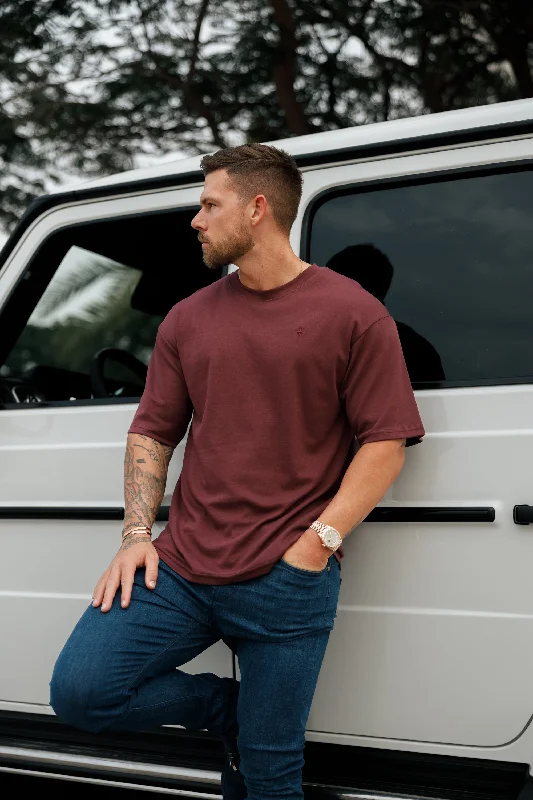 Father Sons Classic Burgundy Oversized Crew T Shirt - FSH868