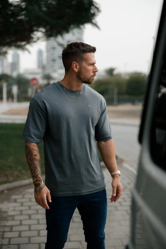 Father Sons Classic Dark Grey Oversized Crew T Shirt - FSH865