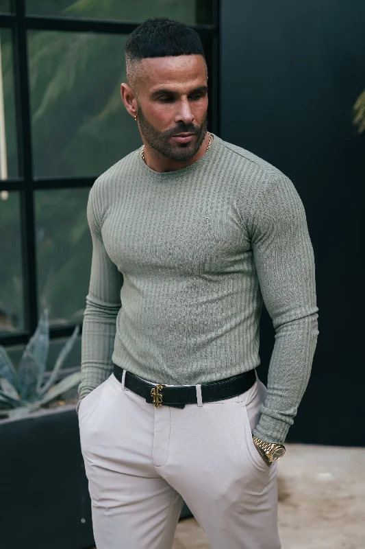 Father Sons Classic Olive Ribbed Knit Jumper With Tonal Embroidery - FSH1285