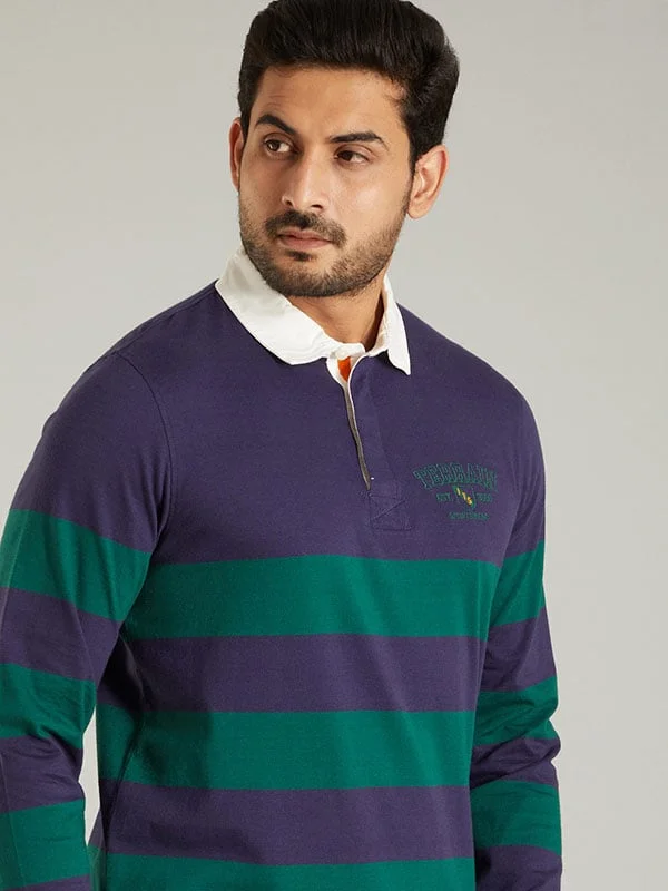 Men Striped Full Sleeve Polo T-Shirt