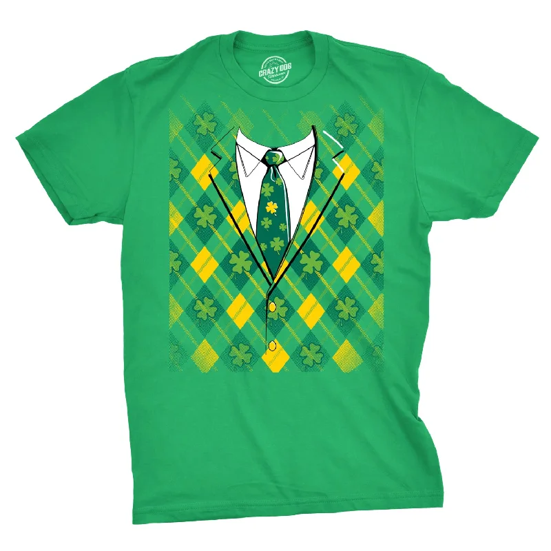 Plaid Green Tuxedo Men's T Shirt