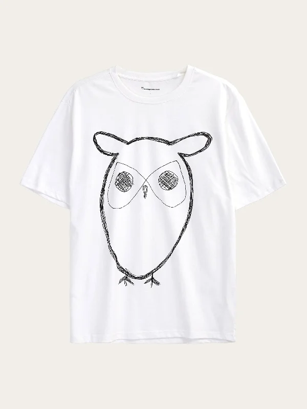 Regular big owl front print t-shirt - GOTS - Bright White