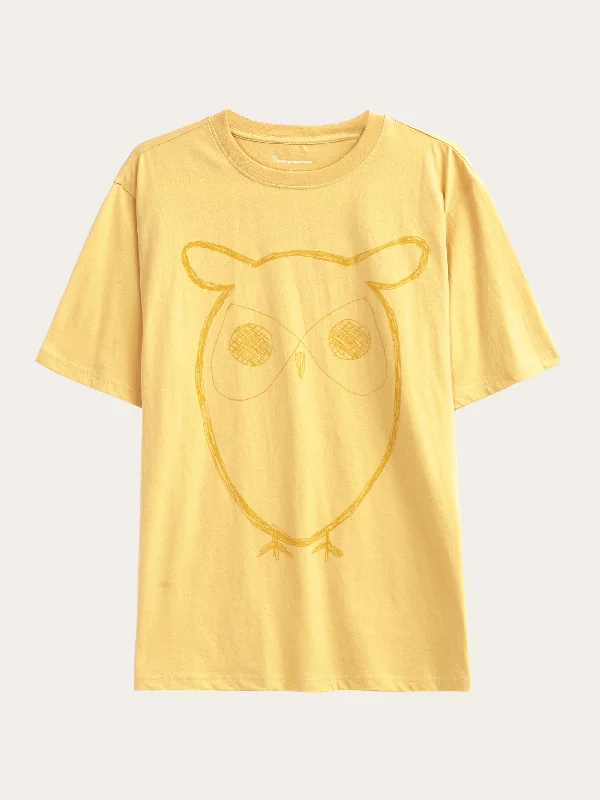 Regular big owl front print t-shirt - GOTS - Misted Yellow