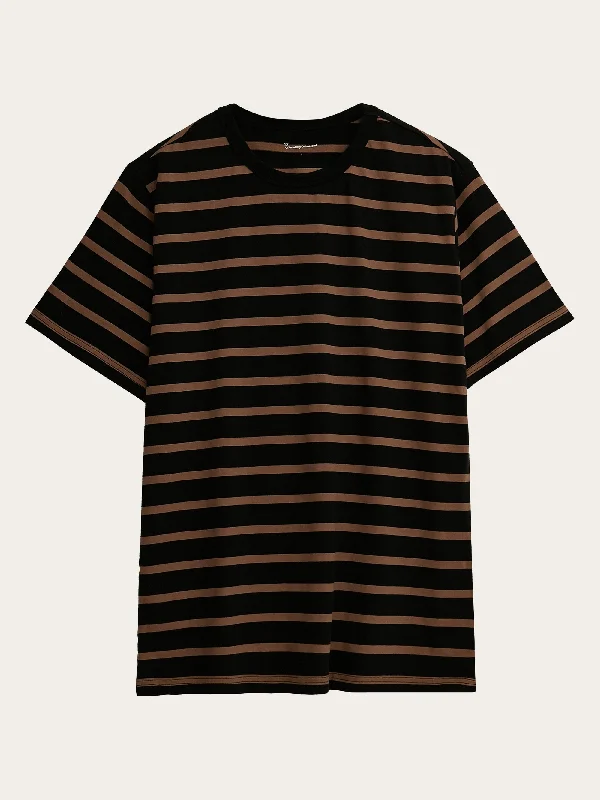 Regular short sleeve cotton striped o-neck t-shirt - GOTS/Vegan - Brown stripe