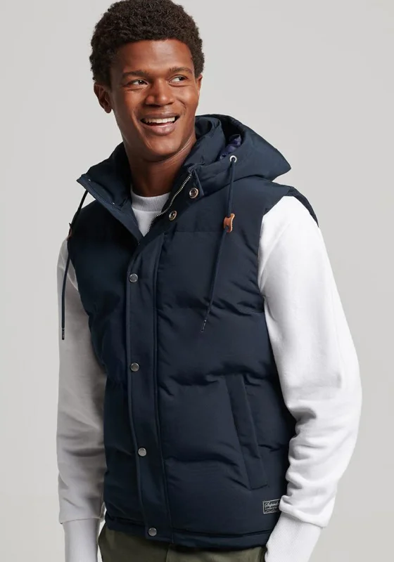 Superdry Everest Hooded Puffer Gilet, Nordic Chrome Navy