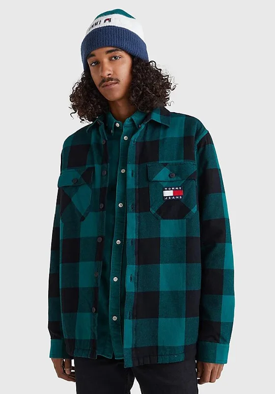 Tommy Jeans TJM Sherpa Flannel Overshirt, Dark Turf Green